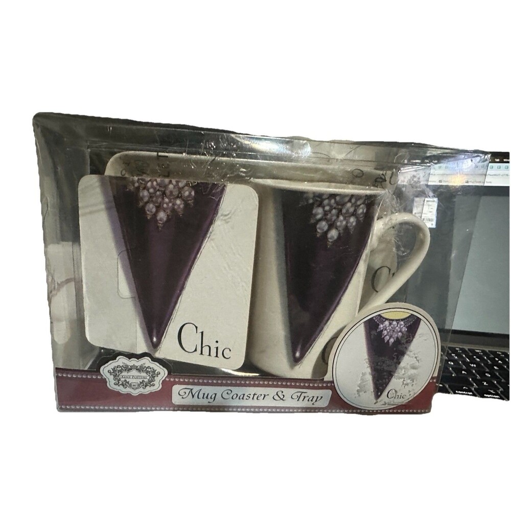 KENT POTTERY Chic fashion Girly COFFEE/TEA MUG WITH LID/COASTER And Tray